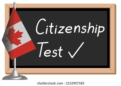 Citizenship Test, Canada Flag, Written On Blackboard, Vector Illustration 