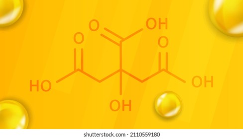 Citric acid chemical formula. Citric acid 3D Realistic chemical molecular structure