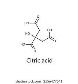 Citric acid skeletal structure diagram. compound molecule scientific illustration.