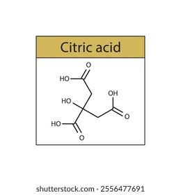 Citric acid skeletal structure diagram. compound molecule scientific illustration.