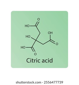 Citric acid skeletal structure diagram. compound molecule scientific illustration.