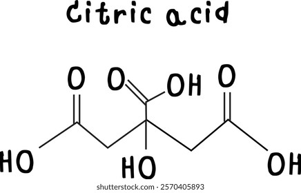 Citric acid,chemical structure of Citric acid illustration on transparency background