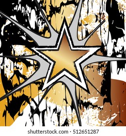 Citrine colored rock n roll grunge star vector background