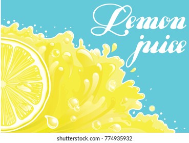 Citron freshness background. Vector of Lemon  slice  on background with lemon juice