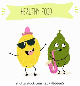Citron fruit, funny fruit cute cheerful characters. Vector hand drawn illistration.