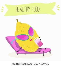 Citron fruit, funny fruit cute cheerful characters. Vector hand drawn illistration.