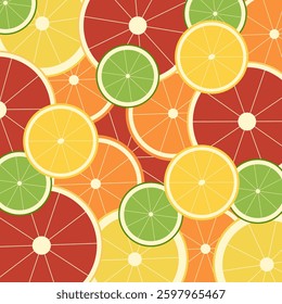 Citrus background of grapefruit, orange, lemon, lime and pomelo slices.