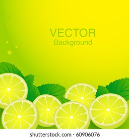 Citrus background with lemon and mint leaves. Vector illustration.