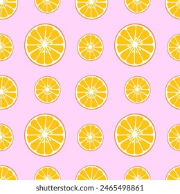 Citrus background.   Orange slices on a pink background. Vector illustration.