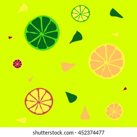 Citrus background. Orange, Tangerine, Lime. Vector