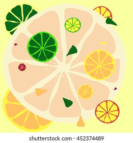 Citrus background. Orange, Tangerine, Lime. Vector