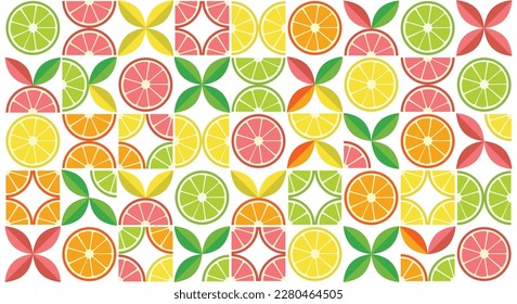 Citrus Bauhaus Shapes Background, Citrus Fruit Vectors