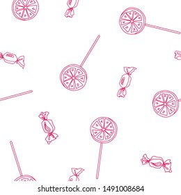 Citrus candies, lollipops outline seamless vector pattern