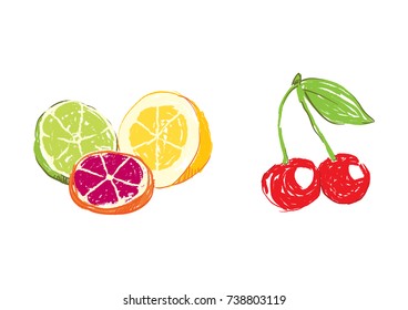 Citrus and Cherry Chalk Drawn Style