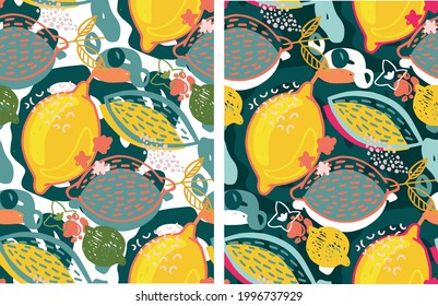 Citrus citron lemon pattern background. Lemonade art label. Cute hand drawn doodle summer pattern background. Fresh pattern art. T-shirt design label.