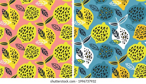 Citrus citron lemon pattern background. Lemonade art label. Cute hand drawn doodle summer pattern background. Fresh pattern art. T-shirt design label.