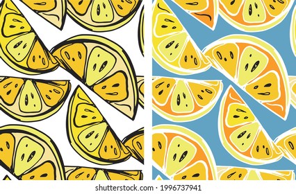 Citrus citron lemon pattern background. Lemonade art label. Cute hand drawn doodle summer pattern background. Fresh pattern art. T-shirt design label.