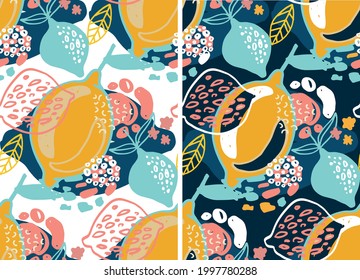 Citrus citron lemon pattern background. Lemonade art label. Cute hand drawn doodle summer pattern background. Fresh pattern art. T-shirt design label.