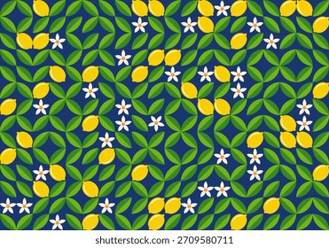 Citrus Floral Geometric Pattern, nahtloser Vektorhintergrund