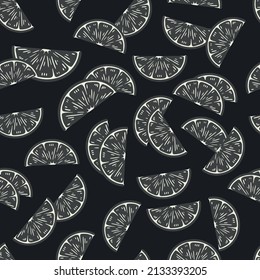 Citrus food monochrome vintage seamless pattern with lime slices, vector illustration