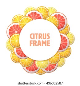Citrus frame with grapefruit, orange and lemon.