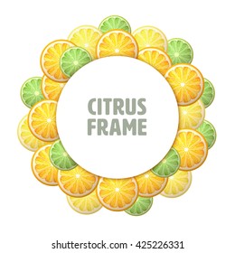 Citrus frame with lime, orange and lemon. Summer mood.