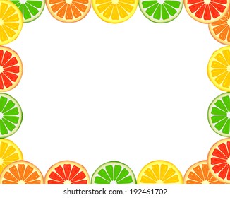 Citrus frame made of grapefruit, orange, lemon and lime slices