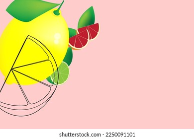 Citrus frame on a pink background. Vector illustration.