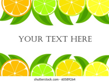 Citrus frame - orange, lemon, lime slices and leaves. Vector illustration