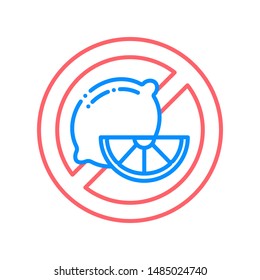 Citrus free line color icon. Allergy food. Lemon, fruit prohibition. Sign for web page, mobile app, button, logo. Vector isolated button. Editable stroke.