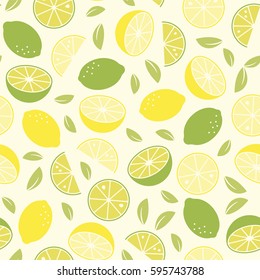 Citrus fruit background. Seamless vector pattern with lemons and limes