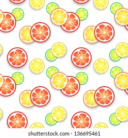 Citrus fruit background. Vector illustration for your fresh juicy design. Can be used for book, table-cloth, textile, web page background, surface texture. Funny happy cheerful wallpaper.