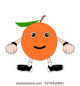 citrus fruit character. cute character of ripe orange fruit