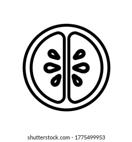 Citrus fruit cut in half, simple black and white outline icon. Flat vector illustration. Isolated on white background.