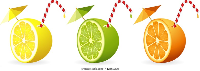 Citrus fruit cut in half with straw
