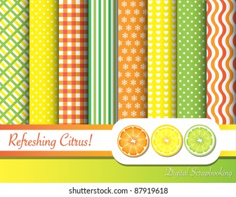 Citrus fruit  digital scrapbooking ribbon swatches in with border and fruit slices. EPS10 vector format.