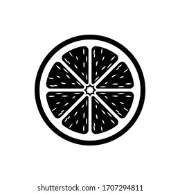 Citrus fruit half slice vector icon design illustration simple style with pulp. Black and white outline logo symbol for diet, health, nutrition.