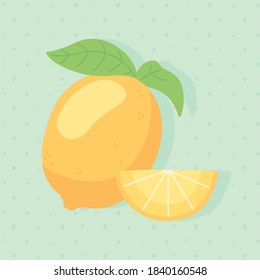citrus fruit lemon whole and slice tropical vector illustration
