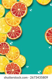 Citrus fruit on green background