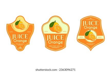 citrus fruit packaging label design, with fresh orange fruit icon. Perfect for fruit labels, juice drink labels or beverage product stickers