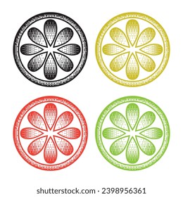 Citrus Fruit with Pixel Shadow. Pixel Art. Pixel Icons. Lemon, Lime, Orange. Pixel Fruit.
