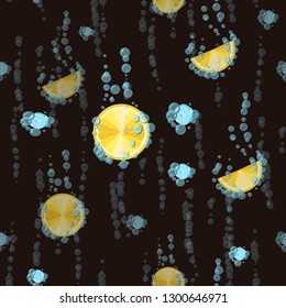 citrus fruit print with lemon and ice cubes. seamless pattern