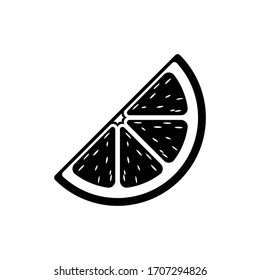 Citrus fruit quarter slice cute simple icon vector illustration simple style with pulp. Black and white outline design. Symbol for healthy eating, wellness, diet, nutrition.