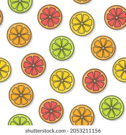 Patrón De Frutas De Citrus Sin Pseudo En Un Fondo Blanco. Ilustración de vectores de ícono de cal, naranja fresco, pomelo, limón