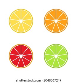 Conjunto de cítricos: limón, naranja, lima y pomelo. Aislado sobre fondo blanco. Ilustración vectorial, eps 8.