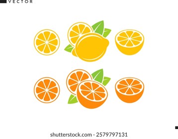 Citrus fruit silhouette. Isolated orange fruit lemon and tangerine. Organic food vector