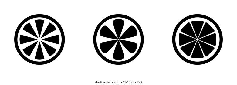 Citrus Fruit Slice Icons – Outline, Color, and Silhouette Versions.