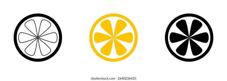 Citrus Fruit Slice Icons – Outline, Color, and Silhouette Versions. vector illustration