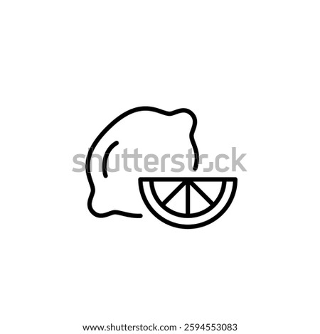 Citrus fruit with slice. Lemon for freshness, vitamins and healthy eating. Pixel perfect, editable stroke vector icon