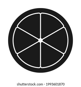 Citrus fruit slice (segments) silhouette icon. Fresh fruits, nutrition, health food supplement concept isolated on white background.
